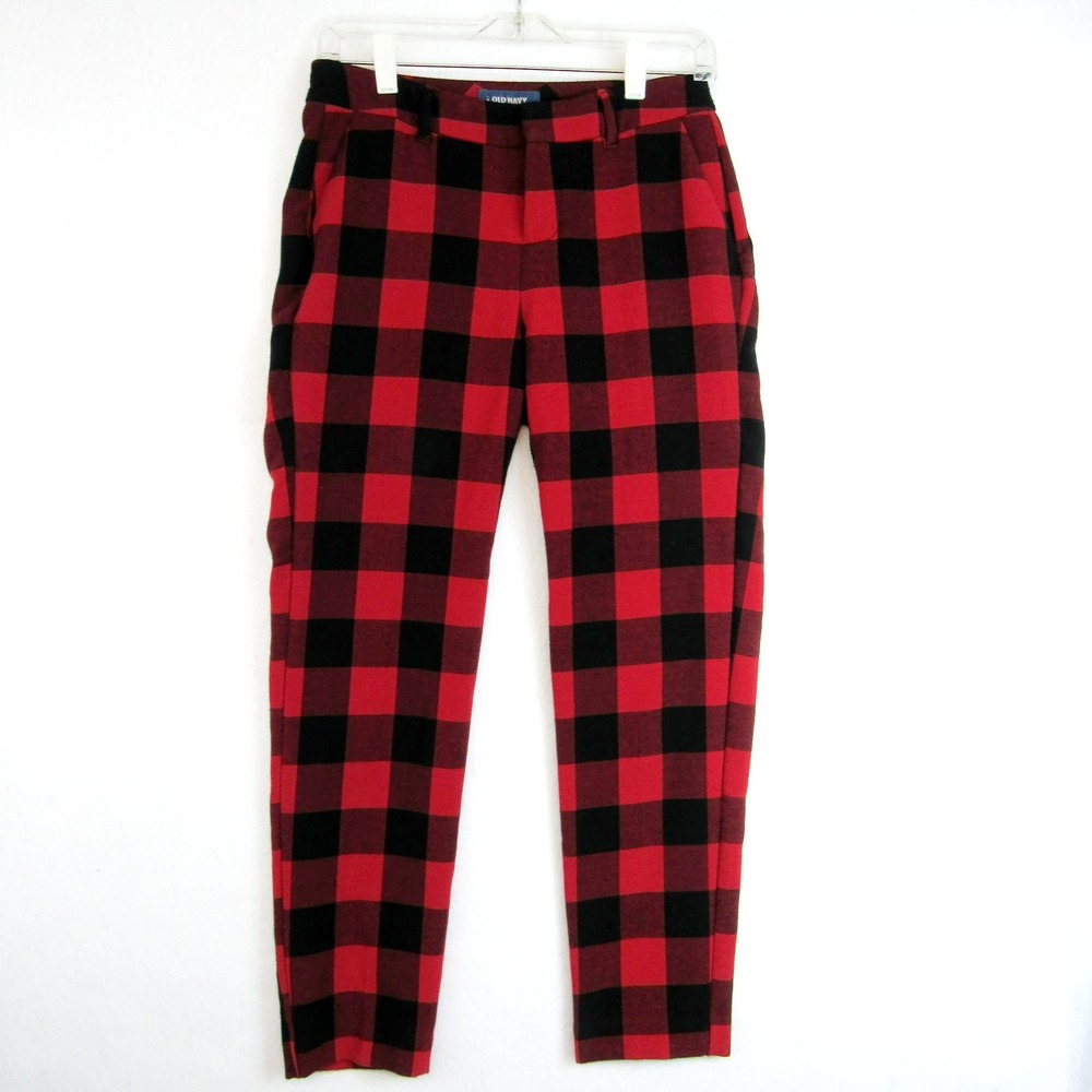 Old Navy Harper Pants Red Buffalo Plaid Ankle Women's Size 0